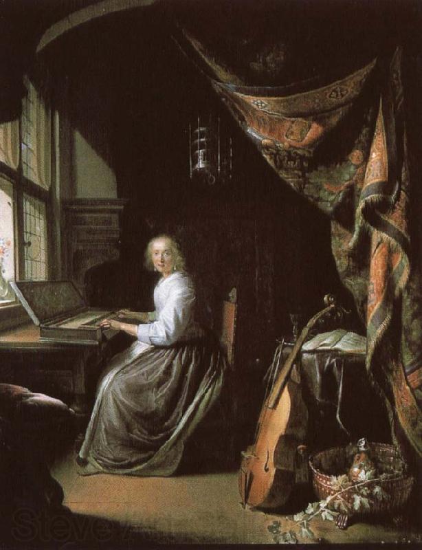 christian schubart a 17th century dutch painting by gerrit dou of woman at the clvichord. Norge oil painting art